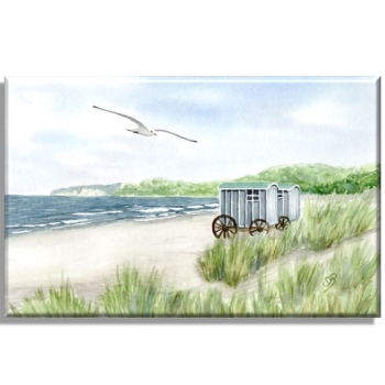 Leinwand 40 x 30 cm Keilrahmen Canvas-Leinen Aquarell Maritim Kunst Druck Kunstdruck Ostsee Rügen Binz 2 - Badekarre - Strandsauna